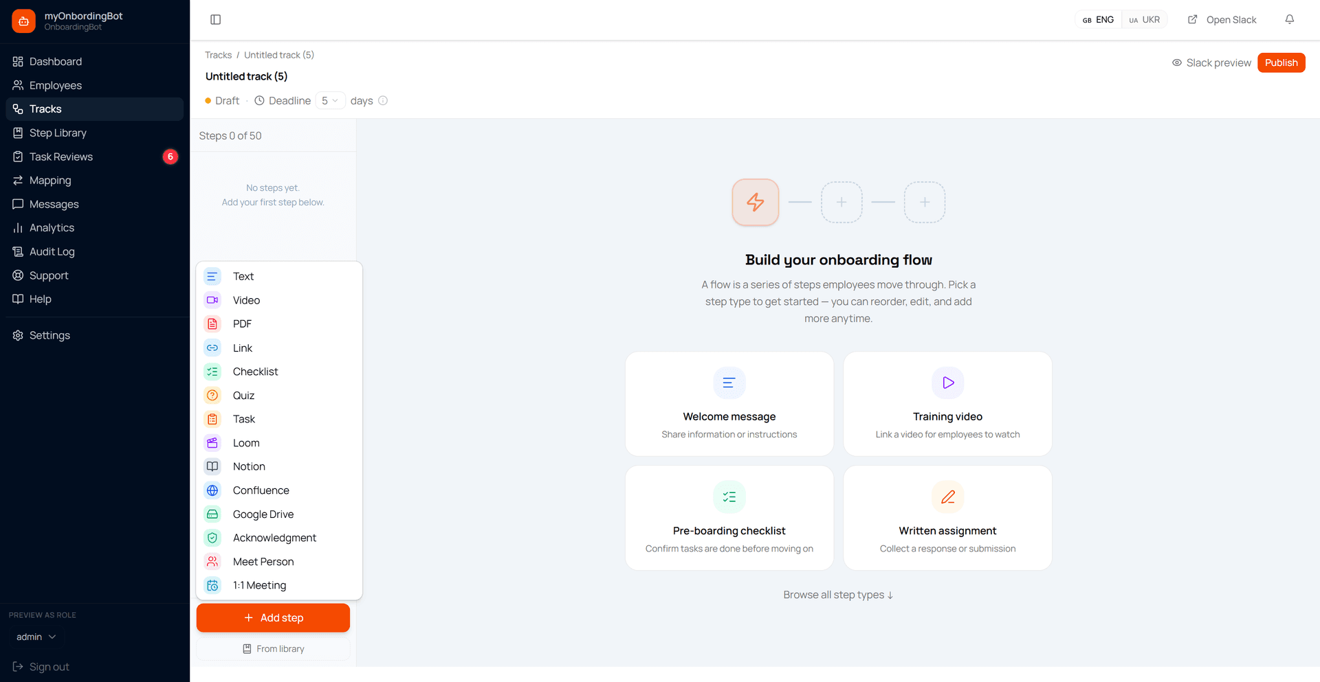 Flow editor with step types Flow editor with step types